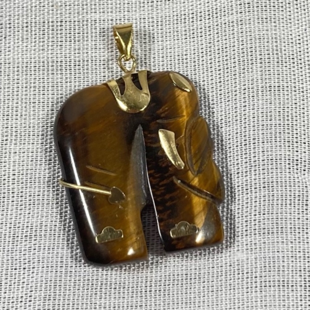 Carved Tiger Eye Elephant Pendant